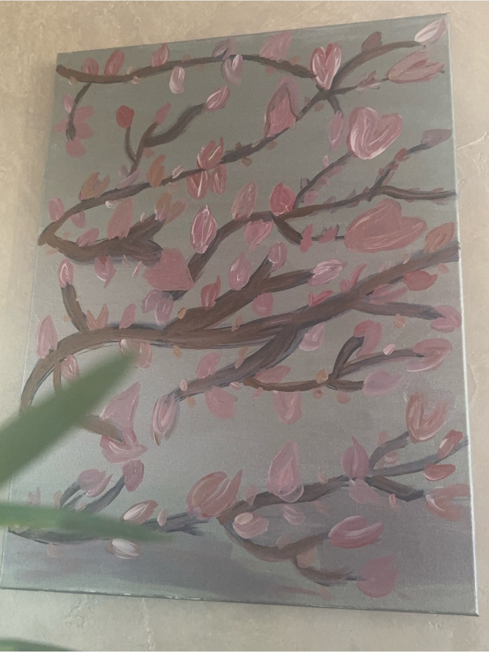 Hand-Painted Pink Blossom Wall Art Canvas - Home Wall Decor